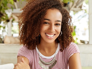 Woman smiling with straight, white, healthy teeth